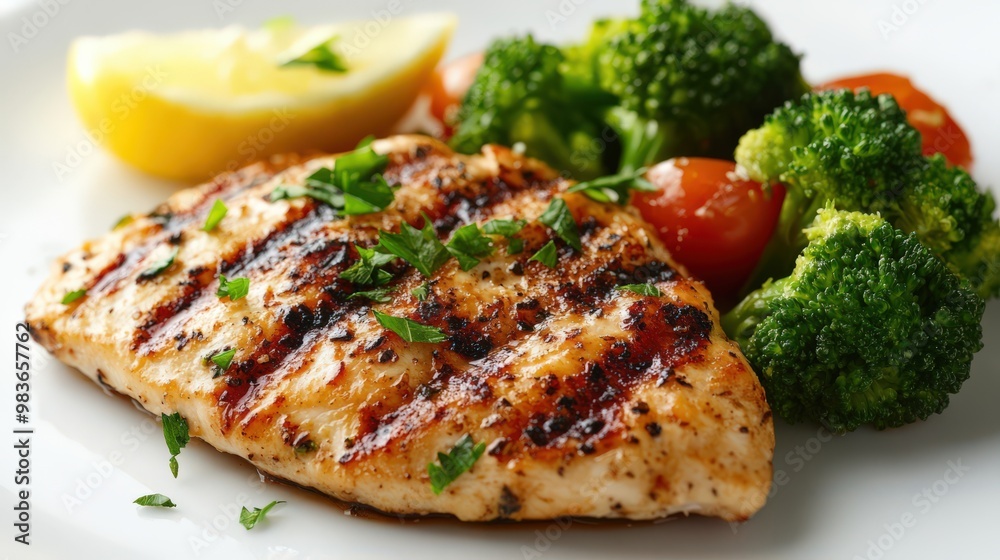 Grilled Chicken with Vegetables and Lemon Slice Grilled Chicken with Vegetables and Lemon Slice