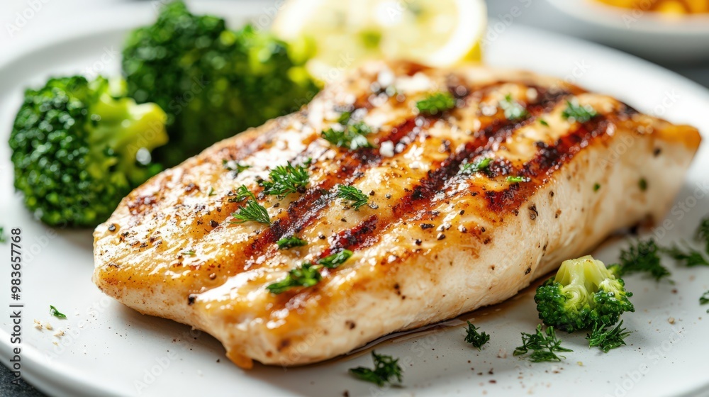 Grilled Fish with Broccoli and Lemon Garnish Grilled Fish with Broccoli and Lemon Garnish