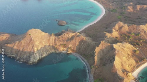 Aerial view at Padar island in Komodo islands, Flores, Indonesia. Aerial footage