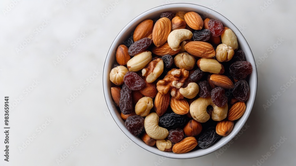 Assorted Nuts and Dried Fruits in White Bowl Assorted Nuts and Dried Fruits in White Bowl