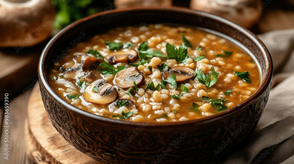 Delicious Mushroom Soup with Fresh Herbs and Grains Delicious Mushroom Soup with Fresh Herbs and Grains