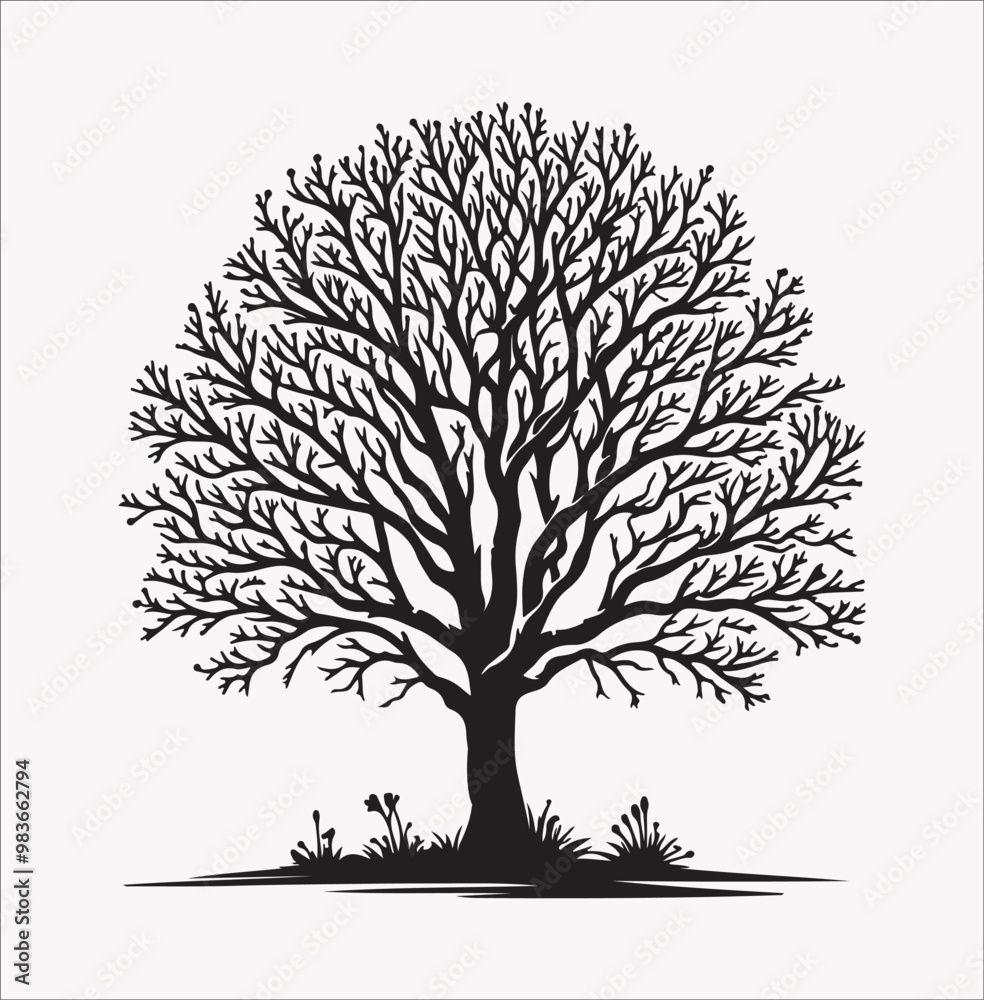 Obraz premium winter season tree drawing vector silhouette on a white background