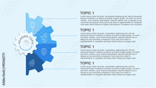 Four gear section infographic diagram