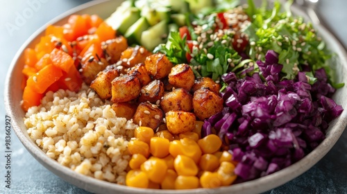 Colorful Healthy Grain Bowl with Fresh Vegetables