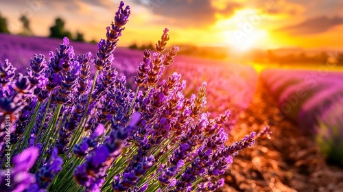 Sunlit lavender field with buzzing bees, fragrant bliss, purple symphony, sensory delight :: lavender harvesting, aromatherapy, peaceful stroll photo