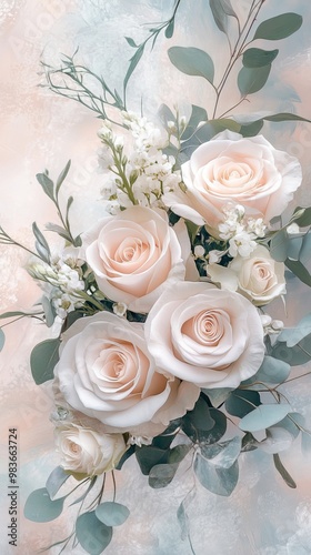 Beautiful arrangement of soft pink roses and delicate greenery, perfect for weddings or romantic occasions.