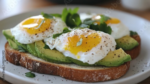 Avocado Toast with Poached Eggs and Fresh Herbs