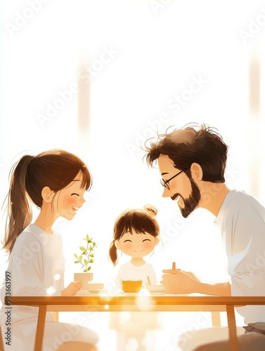 Family Breakfast Together in a Bright Setting