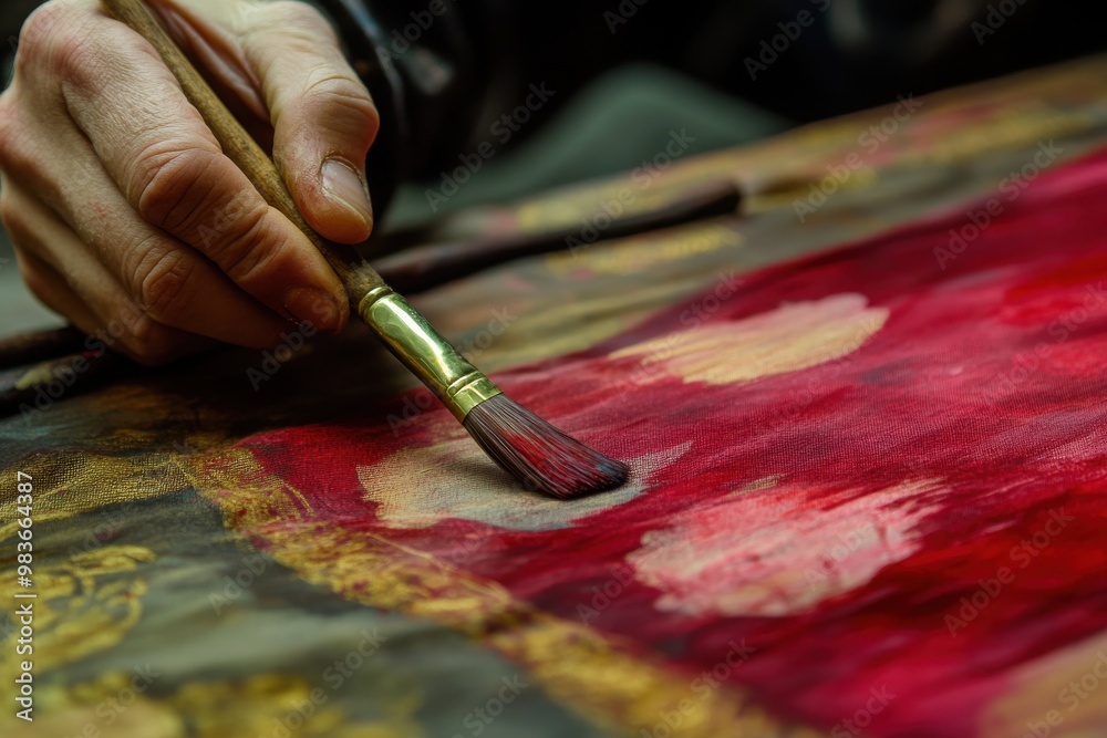 Artistic Hand Painting on Fabric with Brush Artistic Hand Painting on Fabric with Brush