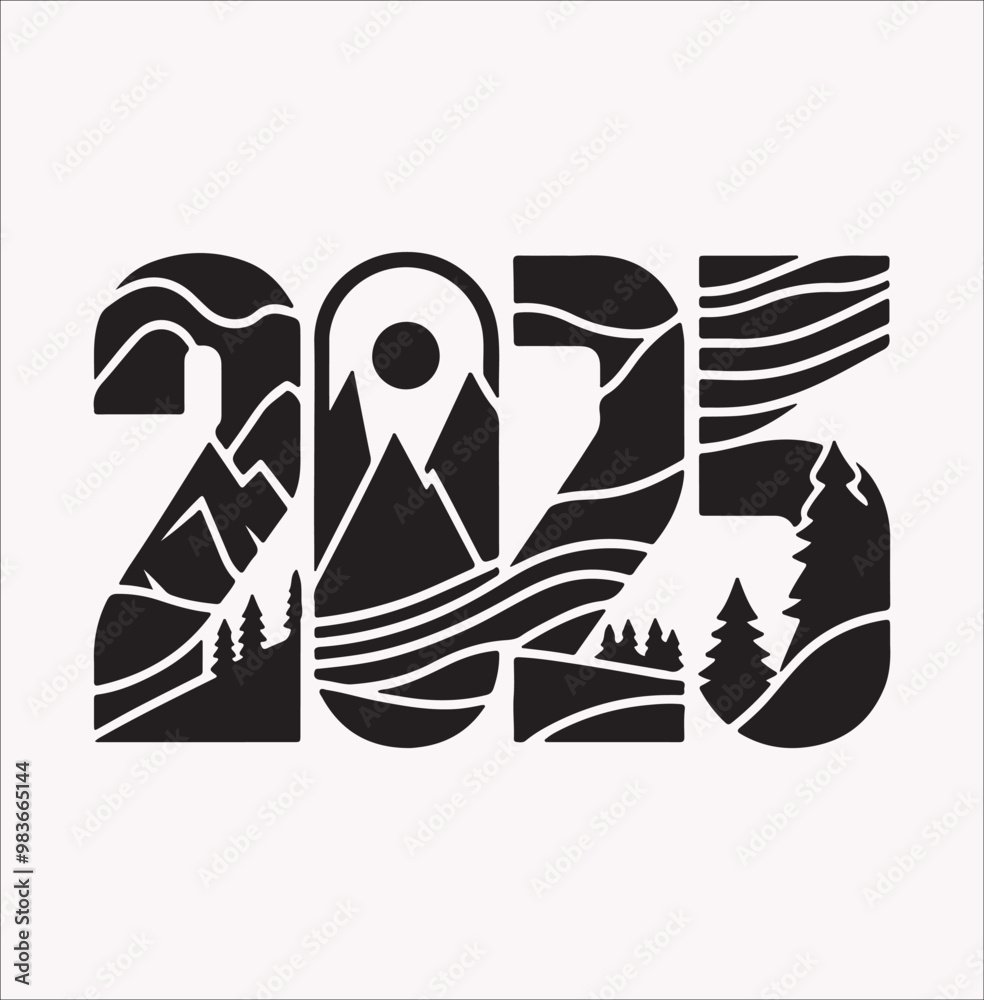 Fototapeta premium 2025 typography logo design concept vector silhouette on a white background