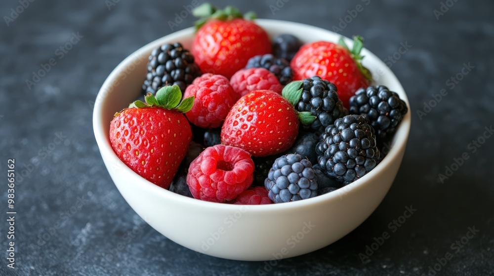 Fresh Assorted Berries in a White Bowl Fresh Assorted Berries in a White Bowl