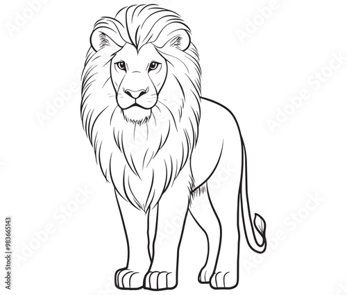 Lion cartoon isolated on white background line art silhouette vector