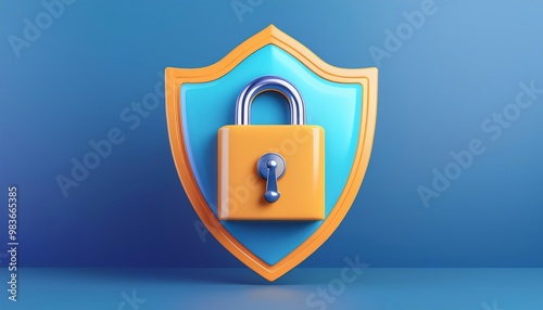 A colorful shield-shaped icon featuring a padlock, symbolizing security and protection in a digital or physical context. photo