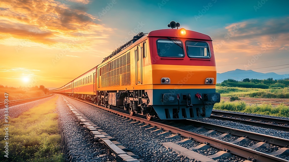 Train Journey Through a Scenic Sunset Train Journey Through a Scenic Sunset