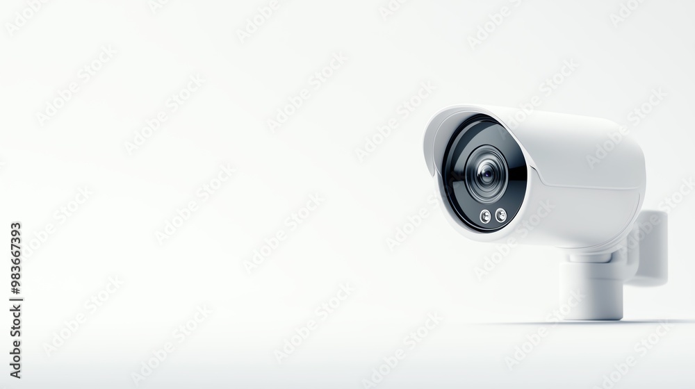 Close-up of outdoor security camera on pole with greenery background. Close-up of outdoor security camera on pole with greenery background.