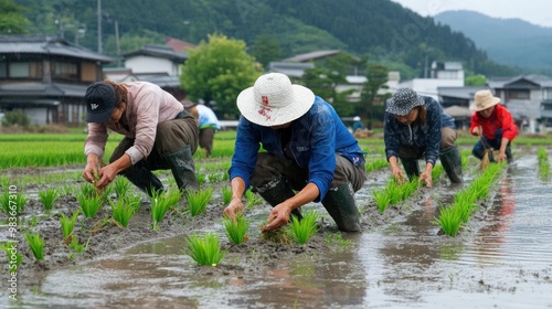 Obraz na płótnie Rice Planting in a Flooded Paddy Field w salonie