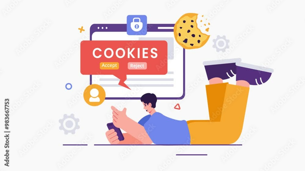 Animation of Internet Cookies Technology Vector Illustration featuring the Tracking of Cookie Records and Browsing Activity on a Website