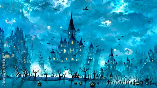 青い月明りで照らたされたハロウィンワールド