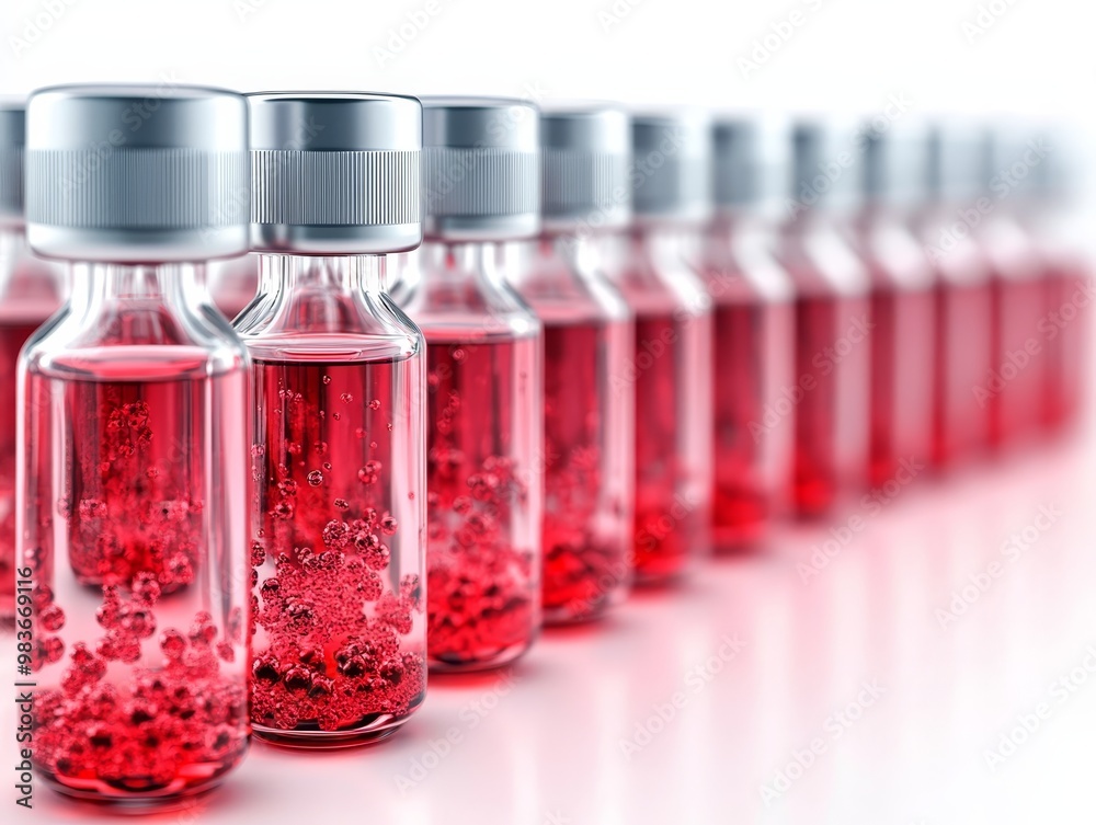 Red Liquid in Glass Vials Medical Research Laboratory Science Red Liquid in Glass Vials Medical Research Laboratory Science