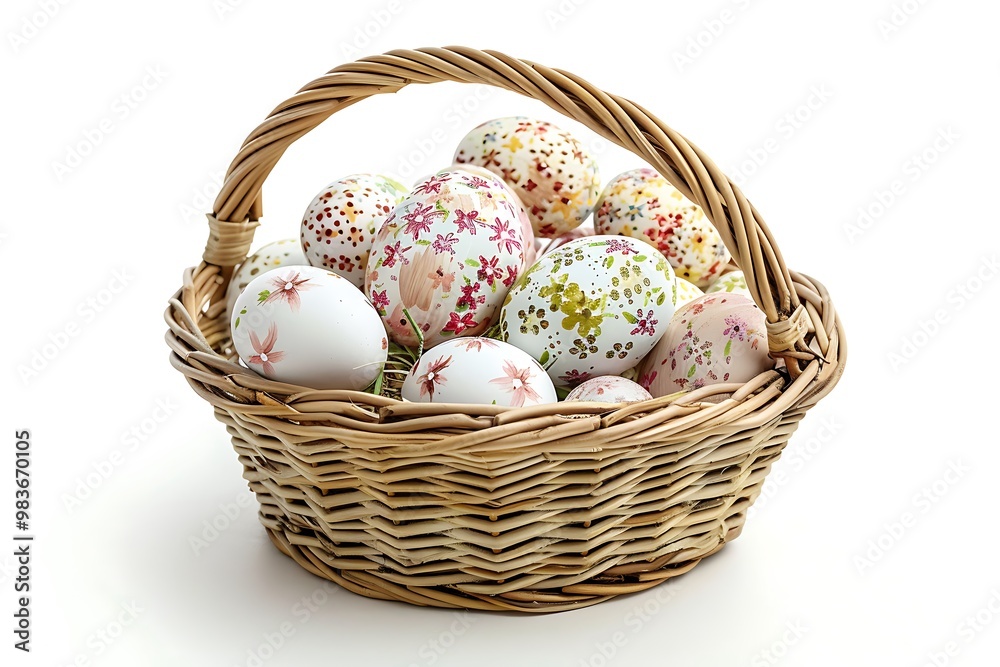 Easter eggs in a basket isolated on white background, clipping path included Easter eggs in a basket isolated on white background, clipping path included