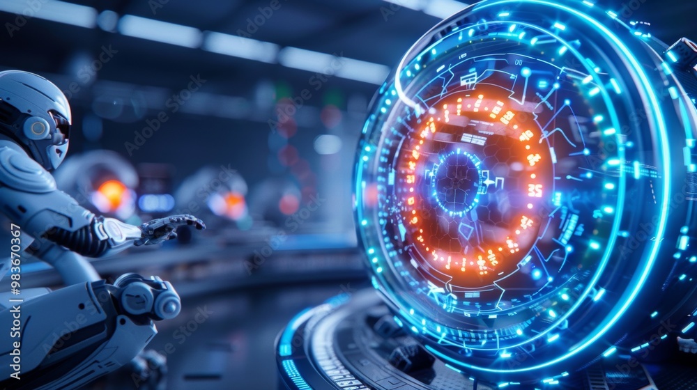 Futuristic Robot with Holographic Interface Futuristic Robot with Holographic Interface