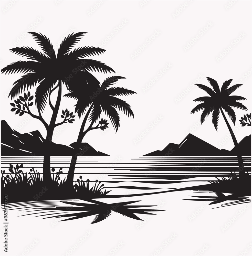 Obraz premium landscape drawing vector silhouette on a white background
