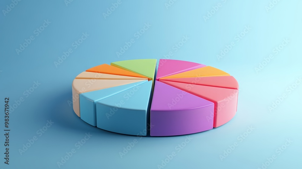 Fototapeta premium Colorful 3D Pie Chart on Blue Background