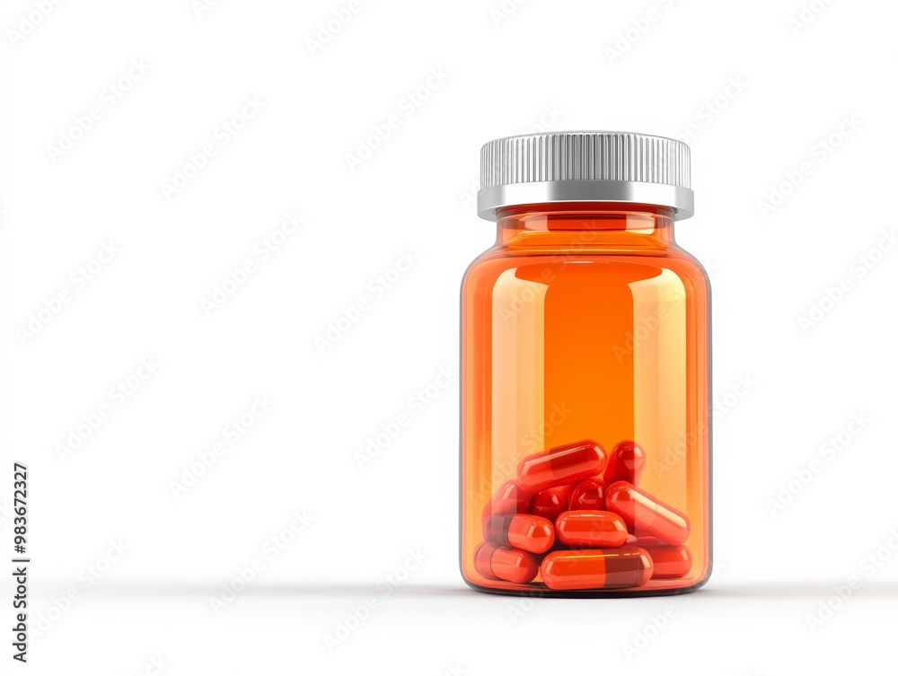 Amber Pill Bottle with Red Capsules Amber Pill Bottle with Red Capsules