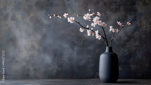 minimalist japanese pink blossom arrangement painting
