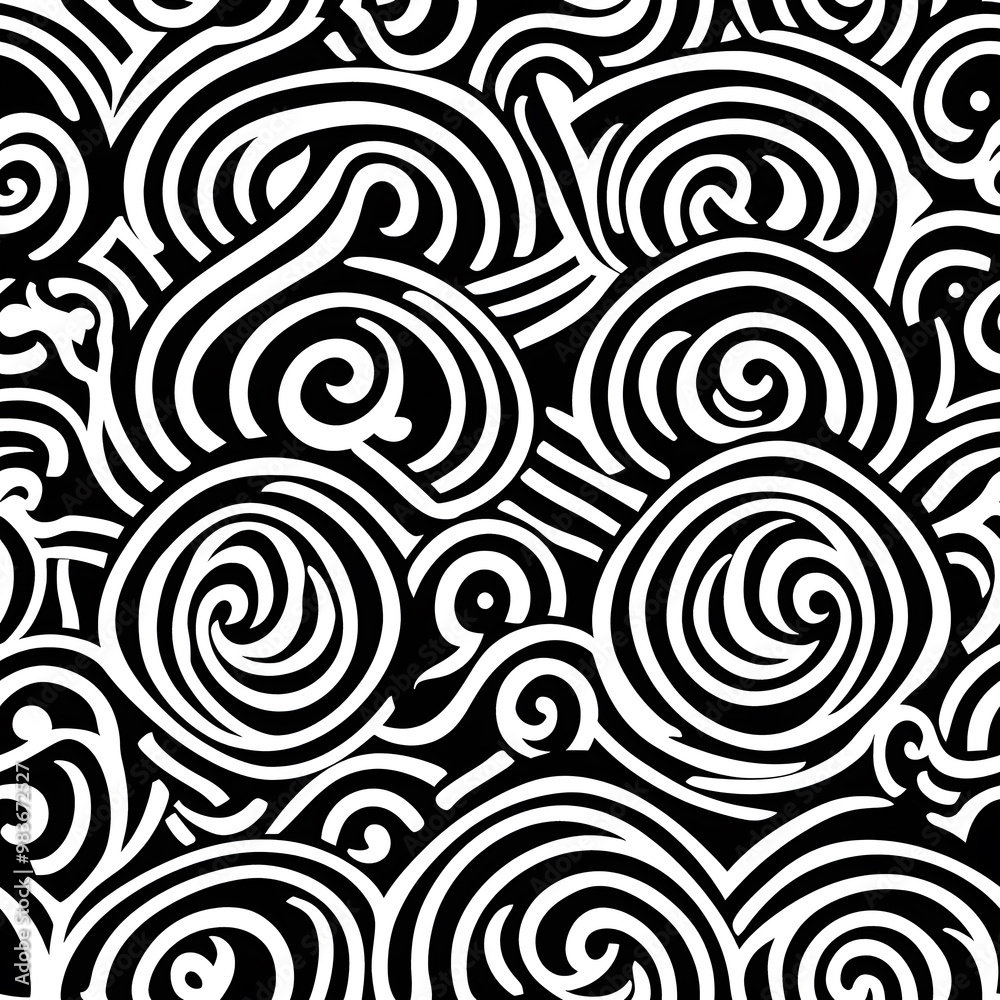 Fototapeta premium Chinese-inspired doodle tile seamless patterns in an illustrator graphic style