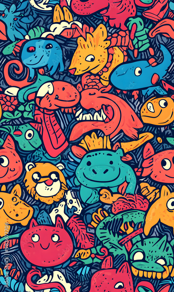 Chinese-inspired doodle tile seamless patterns in an illustrator graphic style Chinese-inspired doodle tile seamless patterns in an illustrator graphic style