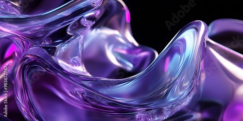 3D render, abstract futuristic fluid glass shapes with a black background