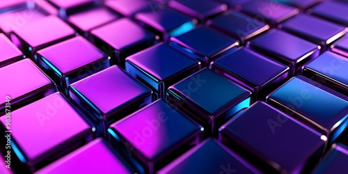 3D render, an abstract geometric background with neon blue and purple lights shining 