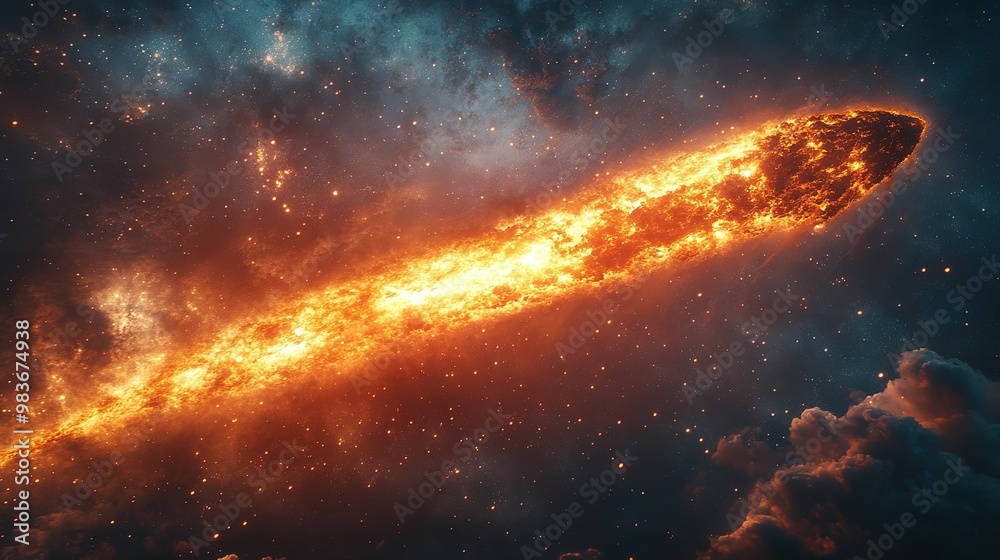 A blazing comet streaks through a starry night sky A blazing comet streaks through a starry night sky