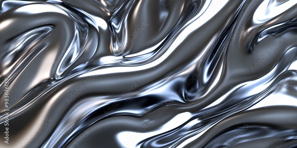 3D render of an abstract, wavy, liquid silver background with a shiny metallic surface 3D render of an abstract, wavy, liquid silver background with a shiny metallic surface