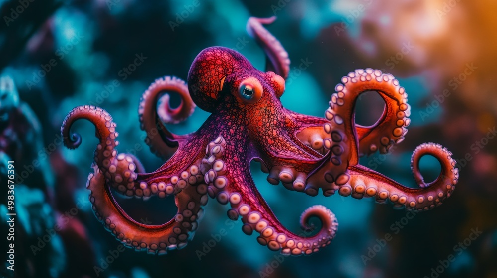 Obraz premium Embrace the wonders of the deep on Octopus Day, celebrating the intelligence, adaptability, and mystery of these fascinating sea creatures 