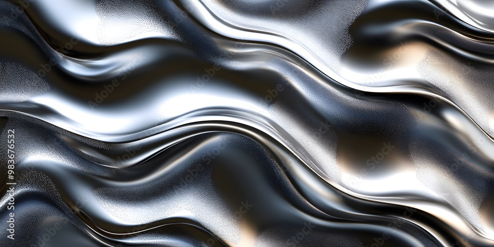 3D render of an abstract, wavy, liquid silver background with a shiny metallic surface 3D render of an abstract, wavy, liquid silver background with a shiny metallic surface