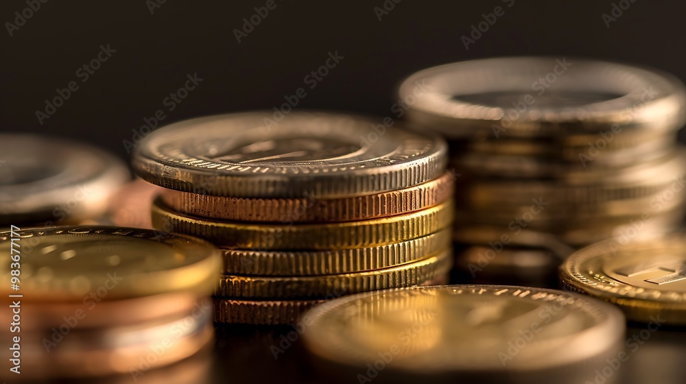 golden coins macro close up with shallow depth of field, business background golden coins macro close up with shallow depth of field, business background