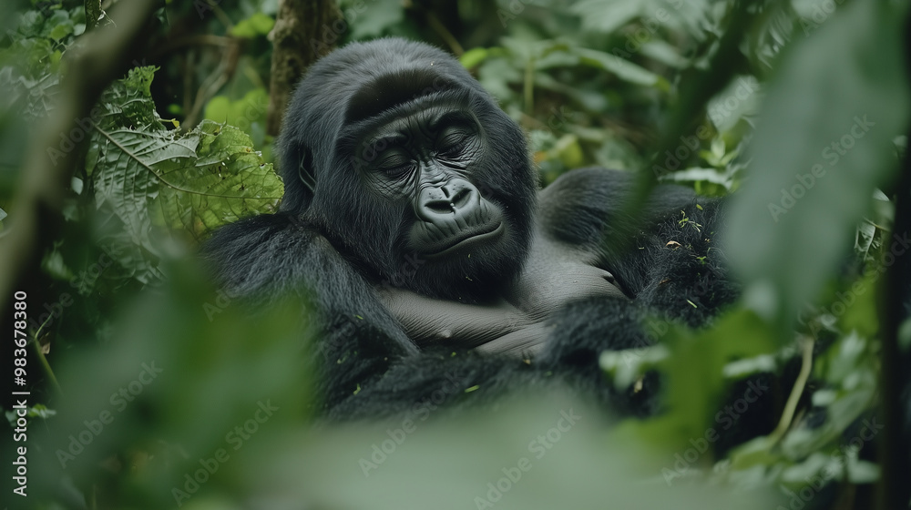 Rare Mountain Gorilla Resting in the Jungle Rare Mountain Gorilla Resting in the Jungle