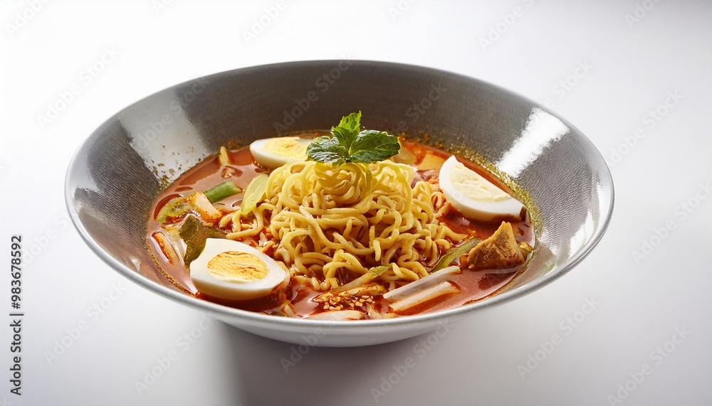 Malaysian Food, Laksa on white background isolated. Malaysian Food, Laksa on white background isolated.