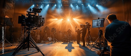 Showcase the crews expertise during behind the scenes  setup  staging as they handle technical equipment and set pieces photo