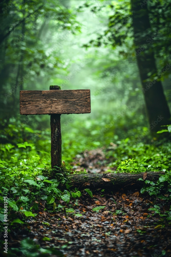 A visual of a protected forest with signs emphasizing the importance of preservation. A visual of a protected forest with signs emphasizing the importance of preservation.