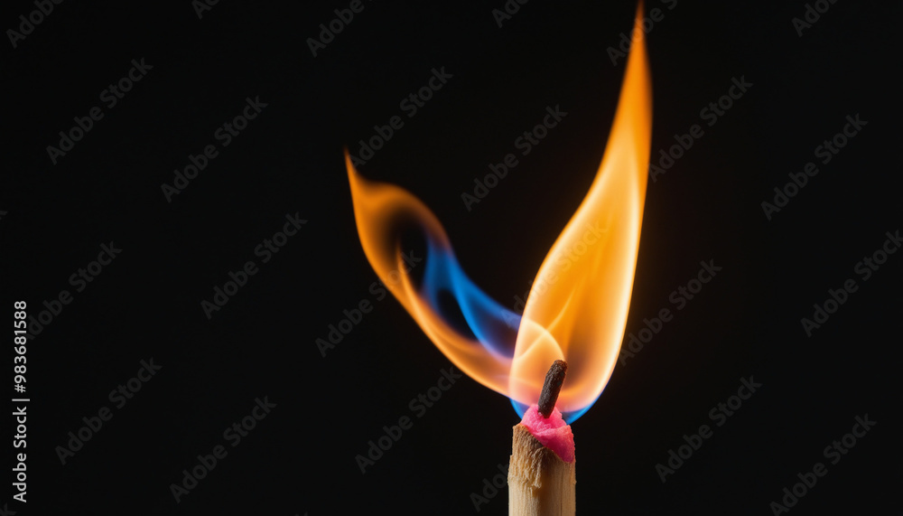 burning match on black background burning match on black background