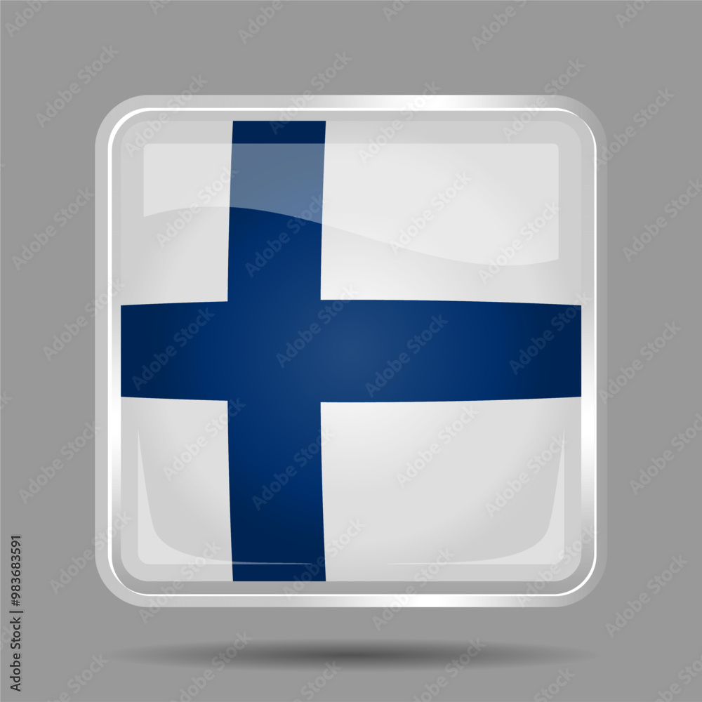 Finland Flag 3D Glossy Vector Illustration, Rectangular or Square Shape, Scalable EPS File. Square Finland flag button with elegant silver frame, premium and shiny Finland Flag 3D Glossy Vector Illustration, Rectangular or Square Shape, Scalable EPS File. Square Finland flag button with elegant silver frame, premium and shiny