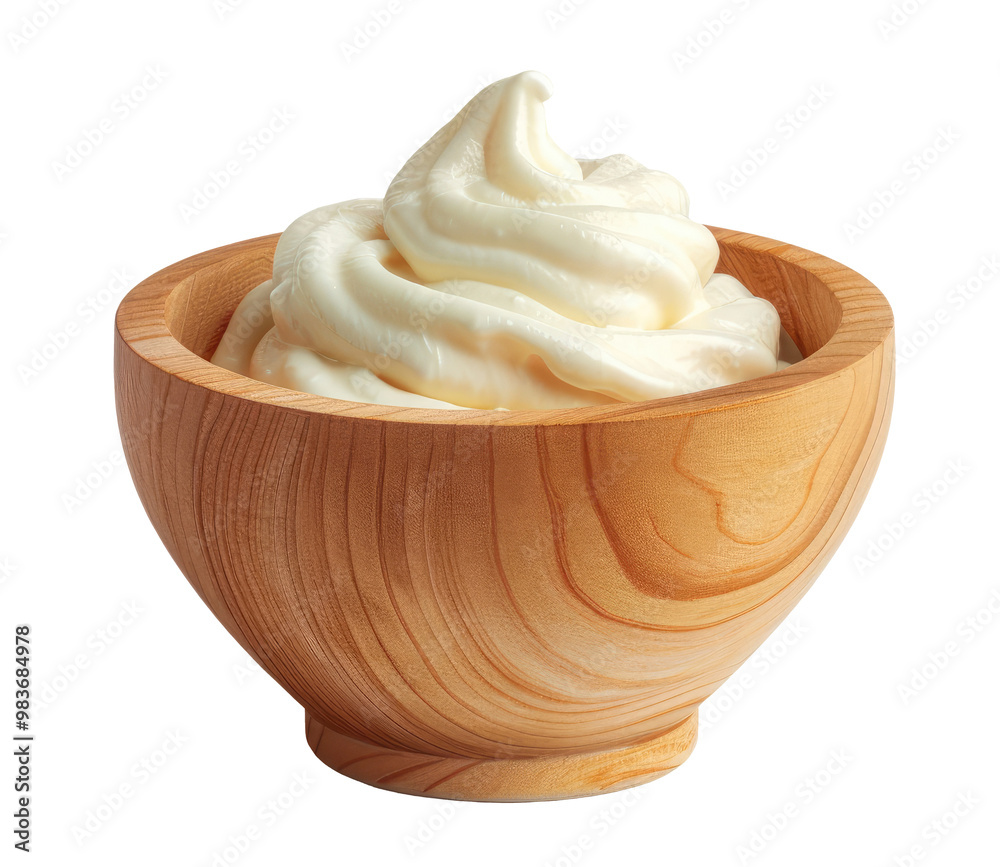 Wooden bowl with sour cream isolated on transparent background Wooden bowl with sour cream isolated on transparent background