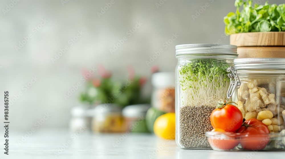 A meal prep station with fresh produce and sprouts, highlighting the role of growth in a healthy diet