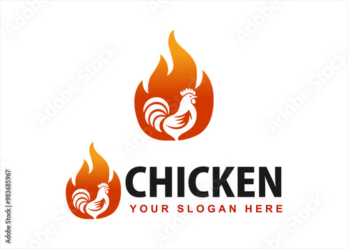 fried chicken logo emblem badge vector template fire chicken fast food restaurant icon