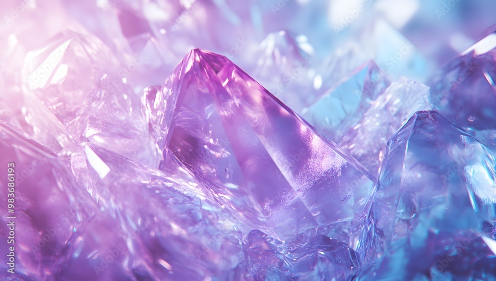 3d rendering of light purple and blue Iridescent crystal glass. shining, glowing, 3d rendering of light purple and blue Iridescent crystal glass. shining, glowing,