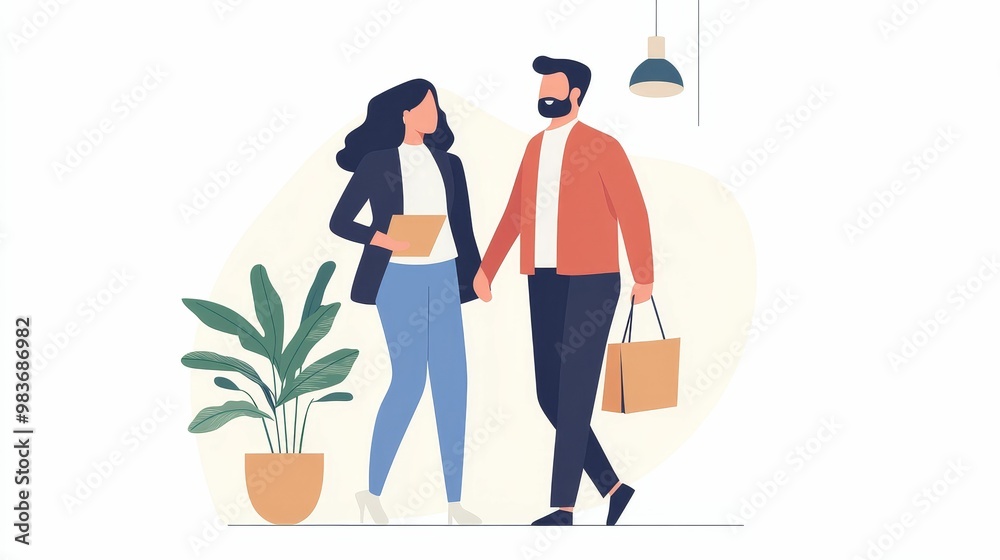 Two coworkers walking together in the office, close and engaged in conversation, blossoming love Two coworkers walking together in the office, close and engaged in conversation, blossoming love