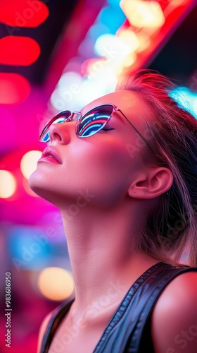 Woman surrounded by flashing lights and sounds at a busy casino floor, soaking in the excitement